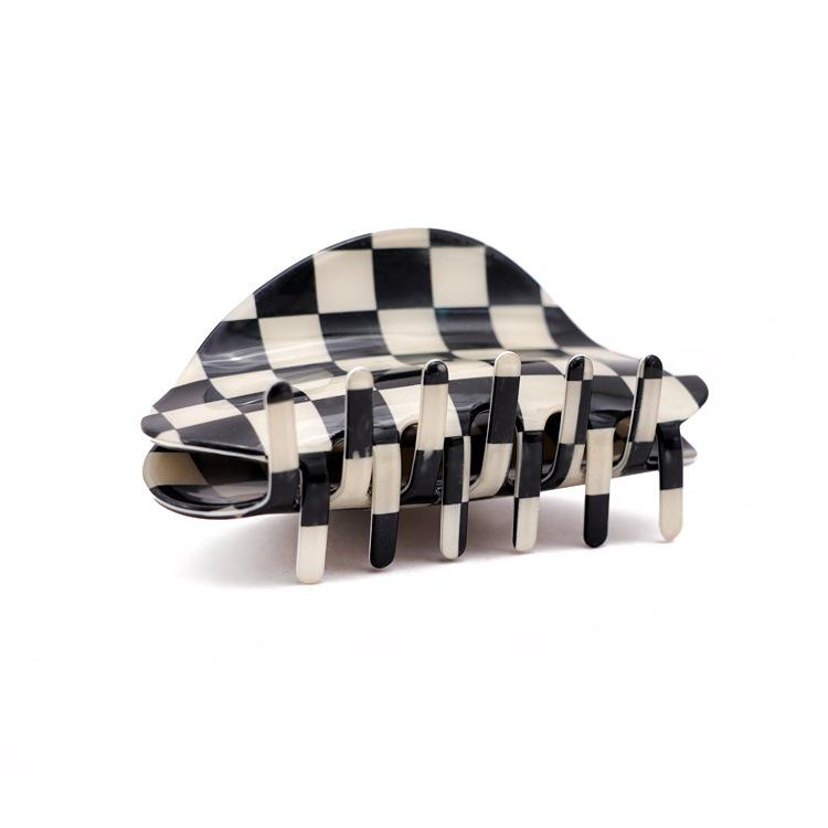 Plaid Hair Claw Retro Checkerboard Half-Round Hair Clips