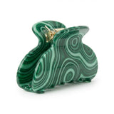 Lifestyle photo of emerald malachite claw clip on hair